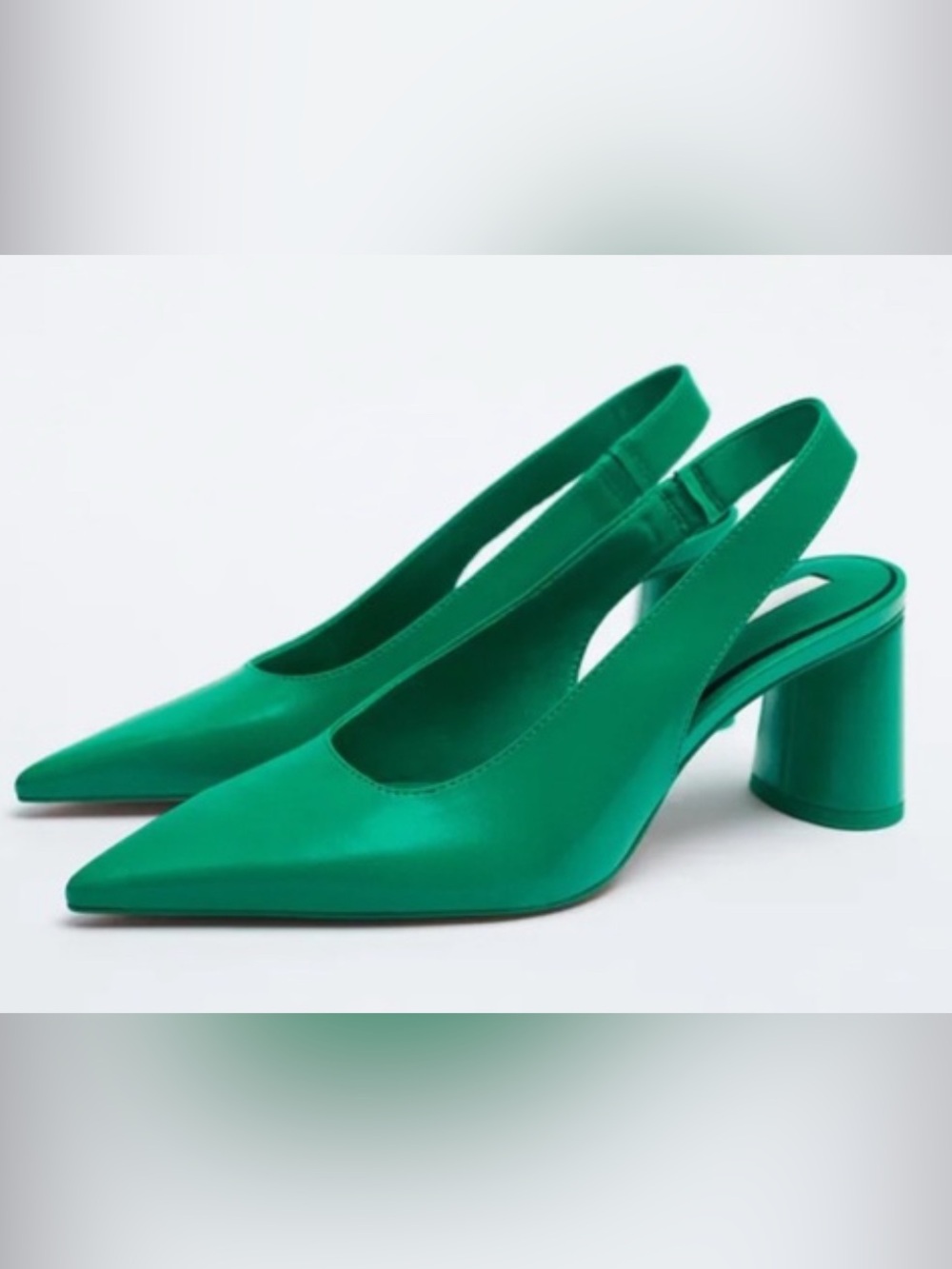 Zara Emerald Green Slingback Pointed-Toe Block Heels